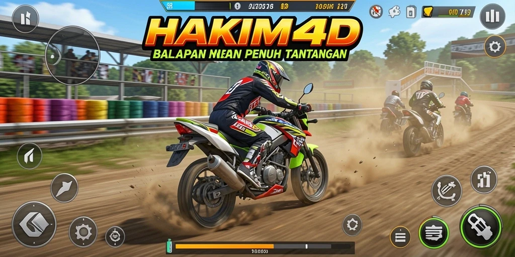 Gameplay HAKIM4D menampilkan balapan motor yang seru dan menantang.
