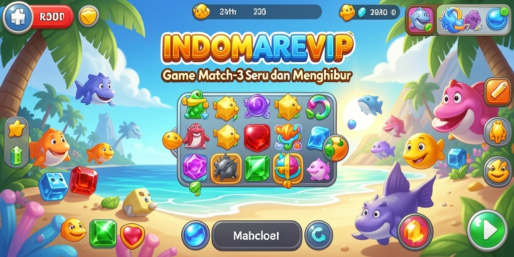 Tampilan gameplay seru INDOMAREVIP dengan aksi Match-3 yang menarik.