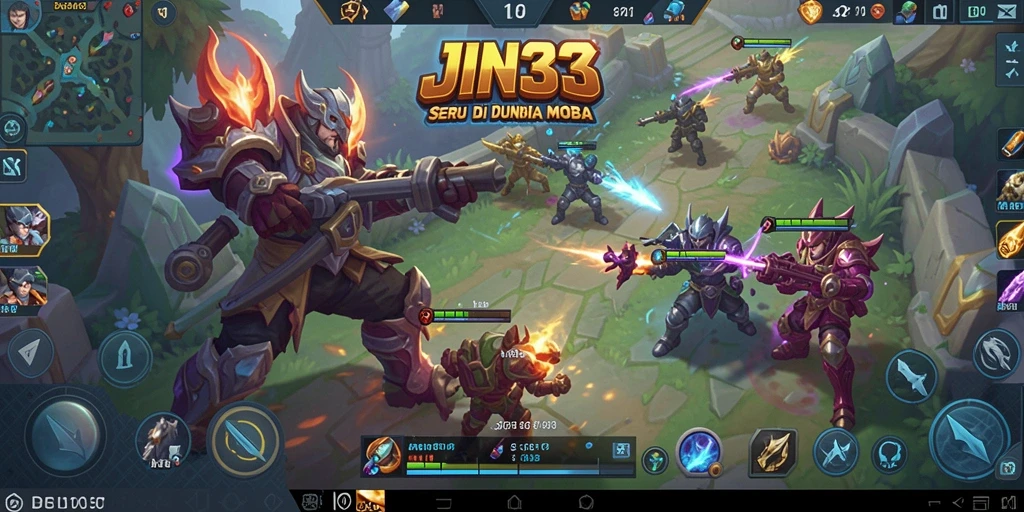 Tampilan gameplay MOBA yang intens dan mendebarkan di JIN33.