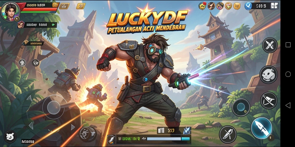 Tampilan gameplay <strong>LUCKYDF</strong> dengan aksi mendebarkan dan karakter unik.