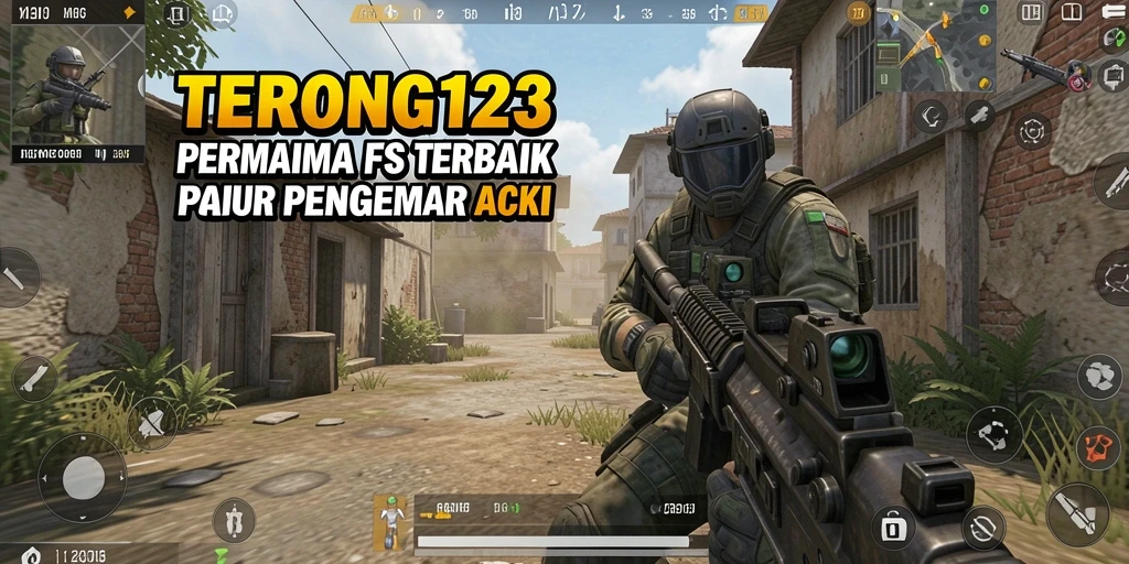 Screenshot utama menampilkan aksi tembak-menembak intens dalam gameplay FPS.